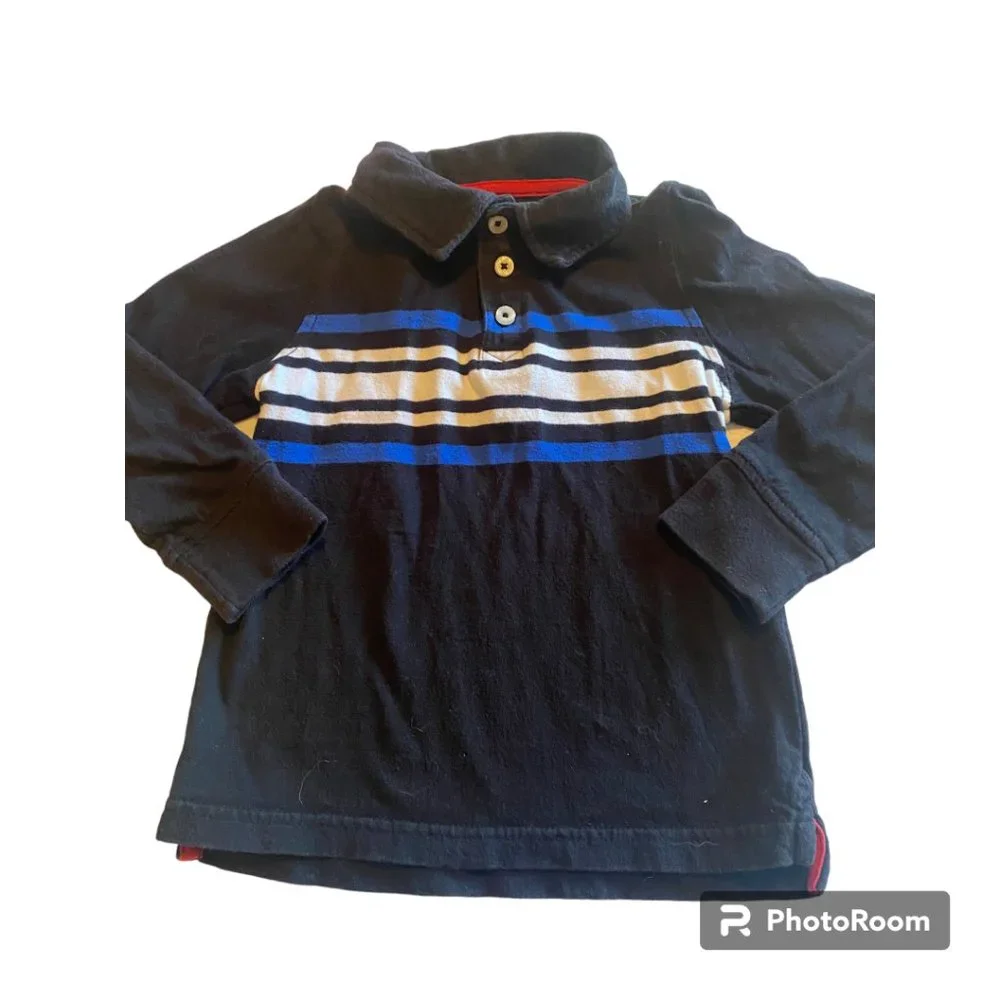 Old Navy‎ boy's long sleeve Polo black, blue and white striped shirt sz 4t